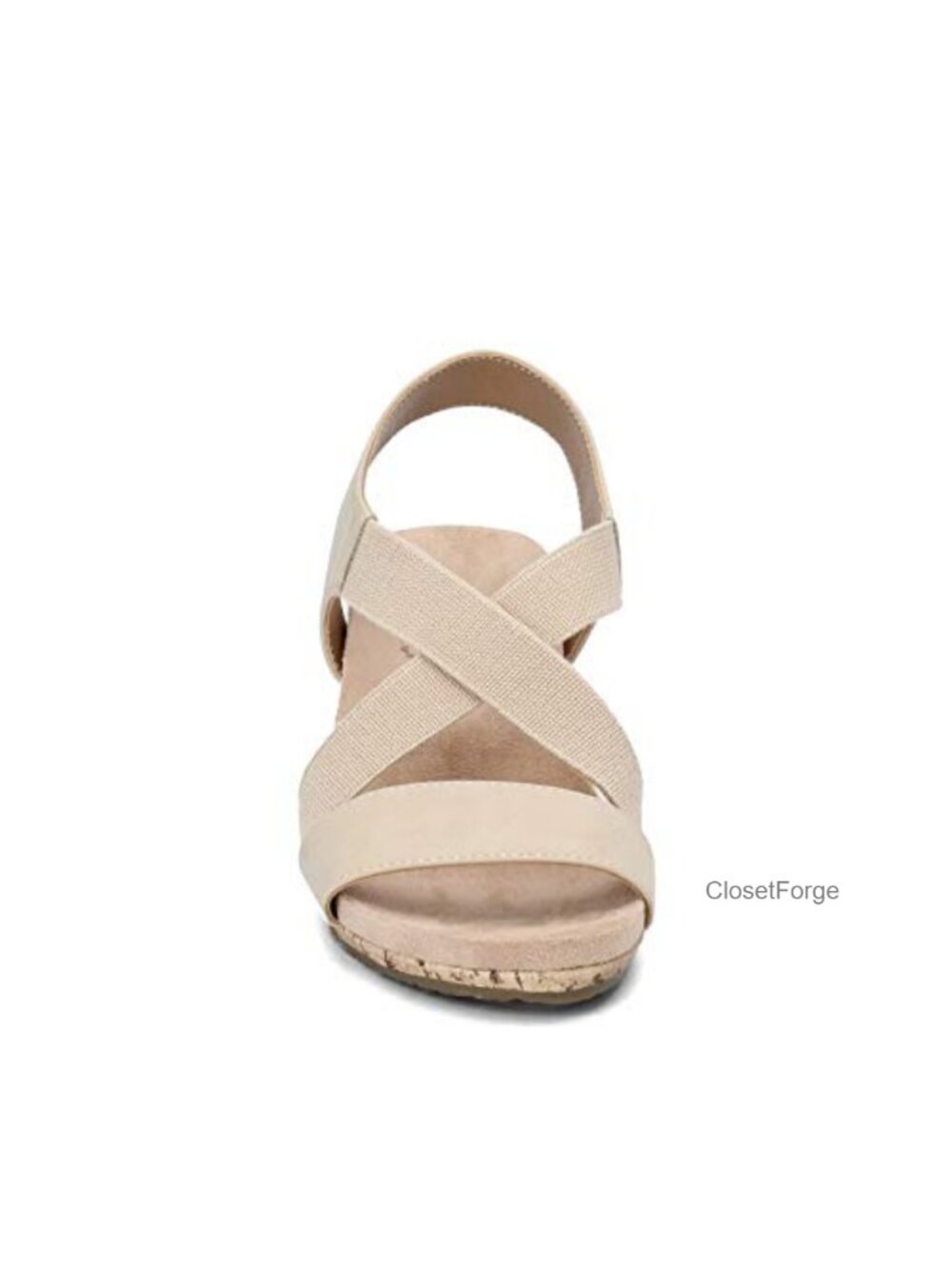 Womens Wedge Sandals Open Toe Slip On Faux Leather Comfortable Walking Shoes - Picture 2 of 5